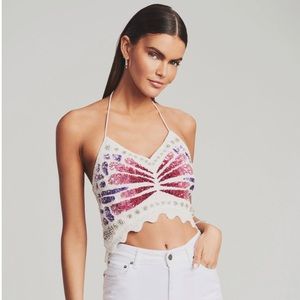 Sequins retrofete crop top butterfly
